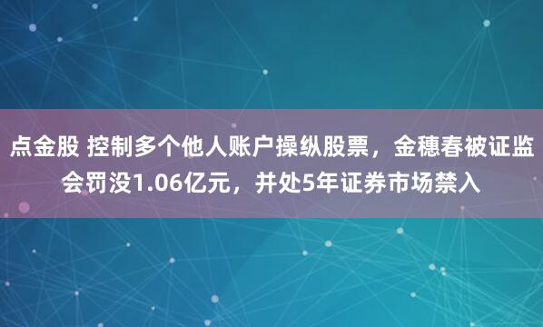 点金股 控制多个他人账户操纵股票，金穗春被证监会罚没1.06亿元，并处5年证券市场禁入