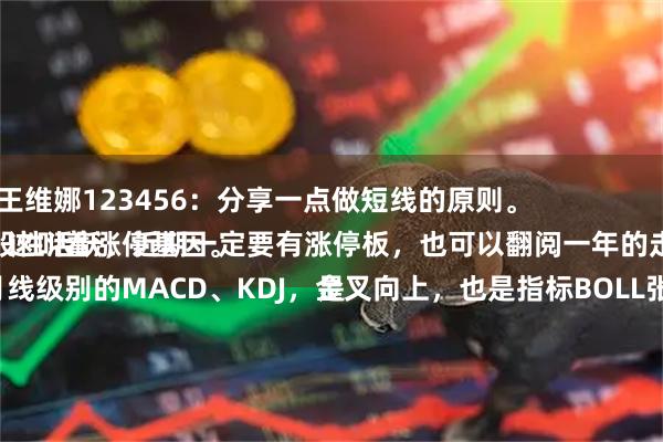 涨配资 王维娜123456：分享一点做短线的原则。
一是、股性活跃，近期一定要有涨停板，也可以翻阅一年的走势，有多少涨停板，这叫着涨停基因。
二是、周线月线级别的MACD、KDJ，金叉向上，也是指标BOLL张口的那一天。
三是